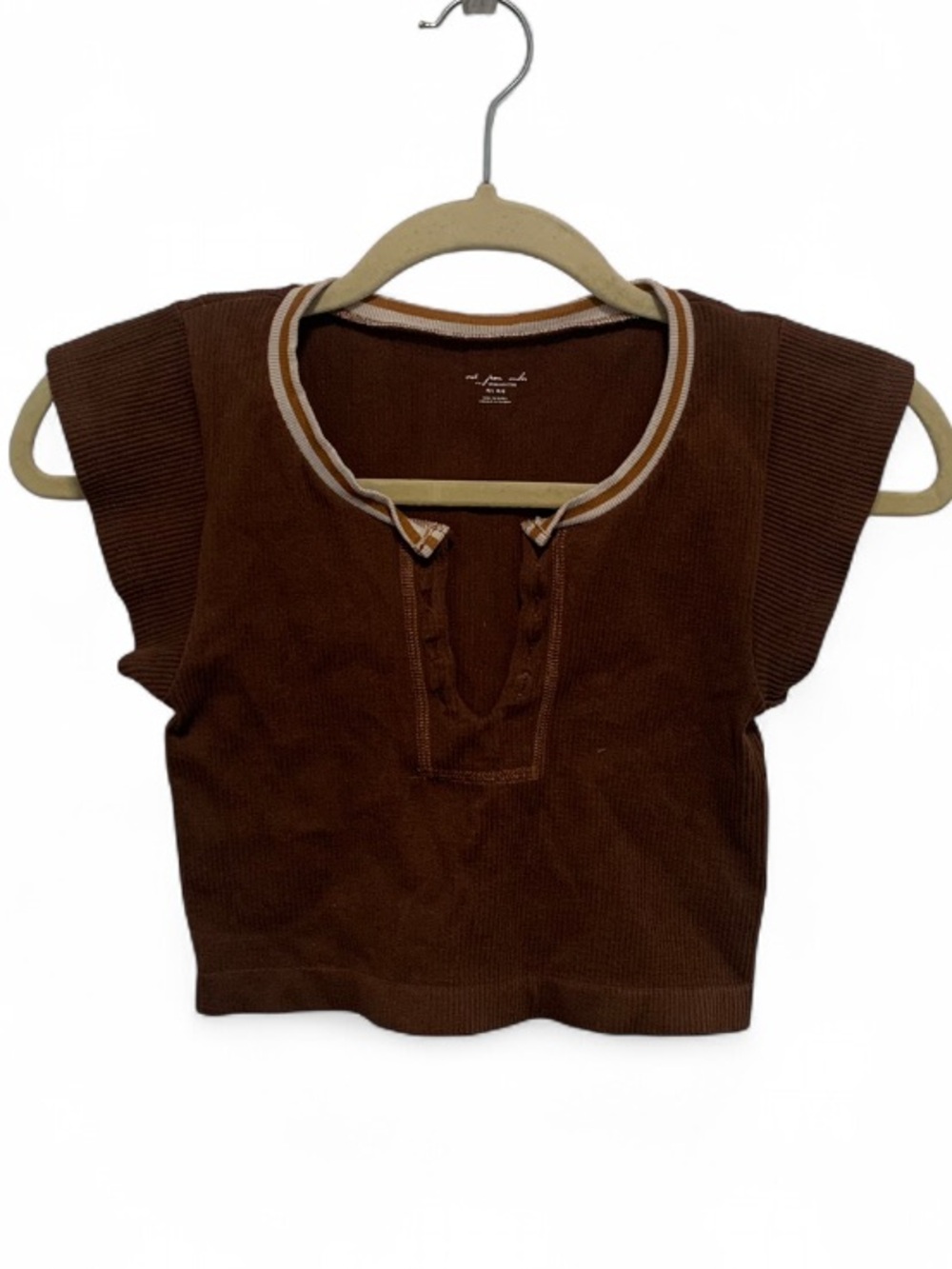 Urban Outfitters Go For Gold Brown Short Sleeve Ribbed Crop Top
